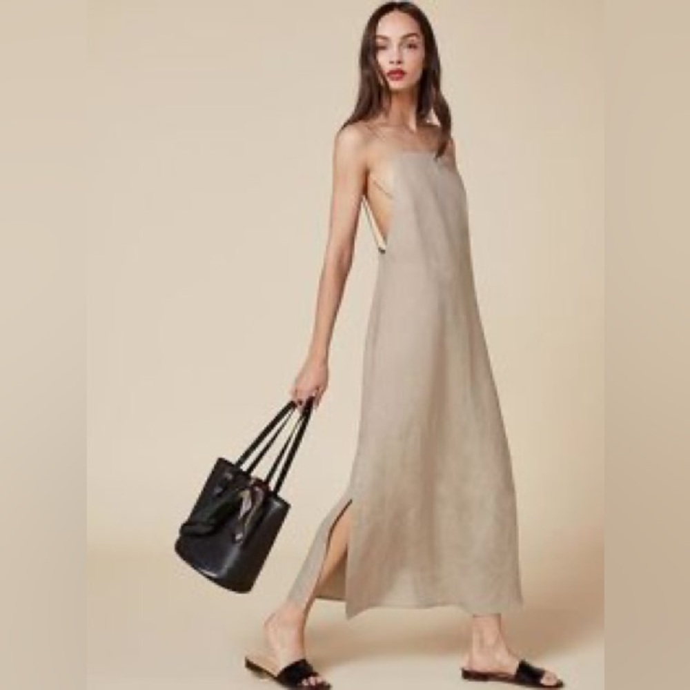 Reformation Neutral Beige Backless Slip Maxi Dress